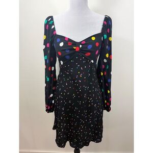 RIXO for Target Polka Dot Mini Dress Black Multi Color Puff Sleeve Size 0